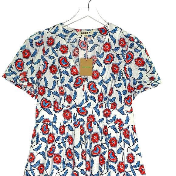 Boden 10P Petite NEW Eve Linen Midi Dress Ivory Floret Vine Prairie Floral - Picture 5 of 9